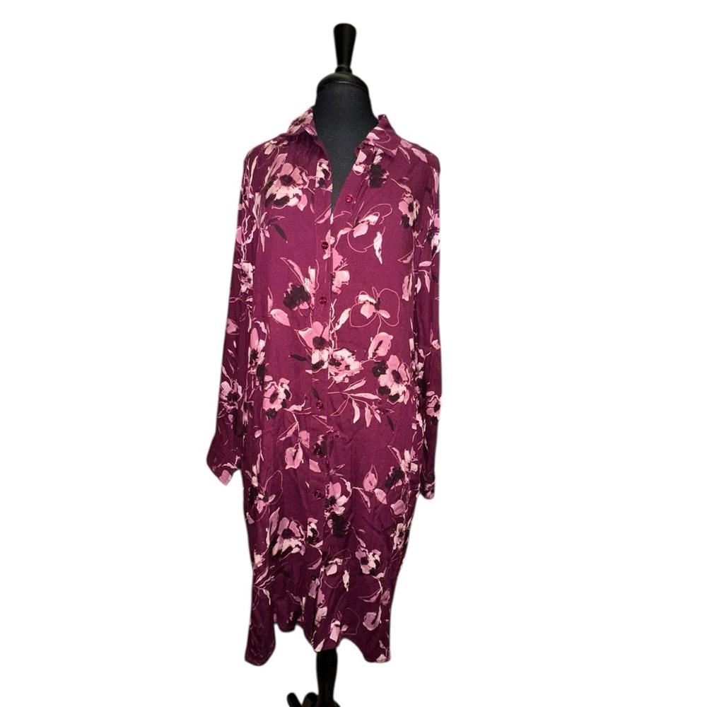 The Limited Burgundy Floral Shirt Dress